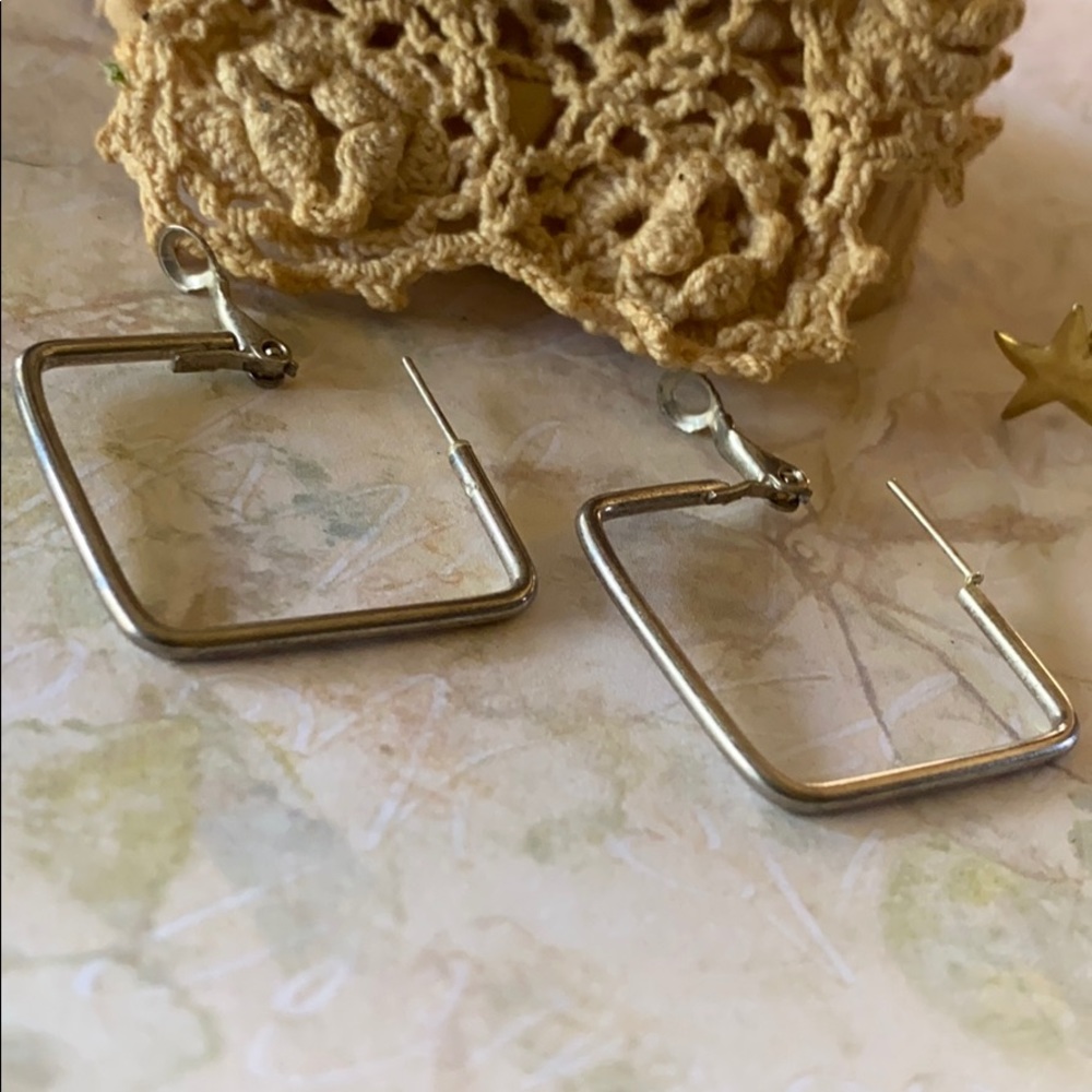 Earrings; Silver; Square; Hoop; Pierced; Earrings - Picture 4 of 6